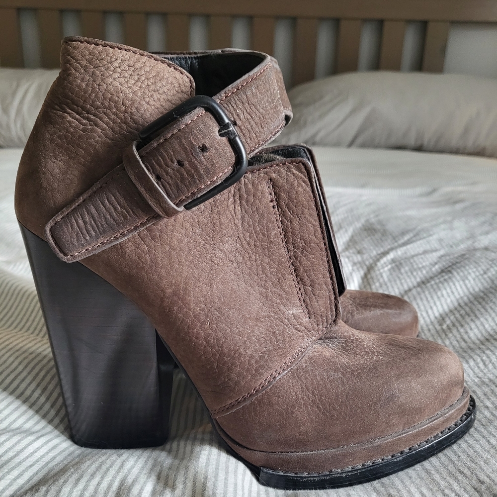 Alexander Wang Luca Lace Up Brown Leather Heels Ankle Bootie Size 37